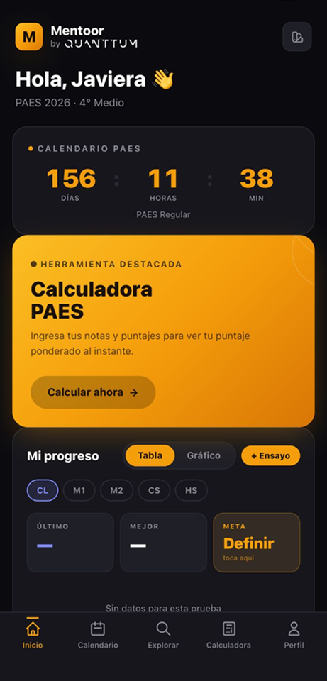 App Mentoor en un teléfono